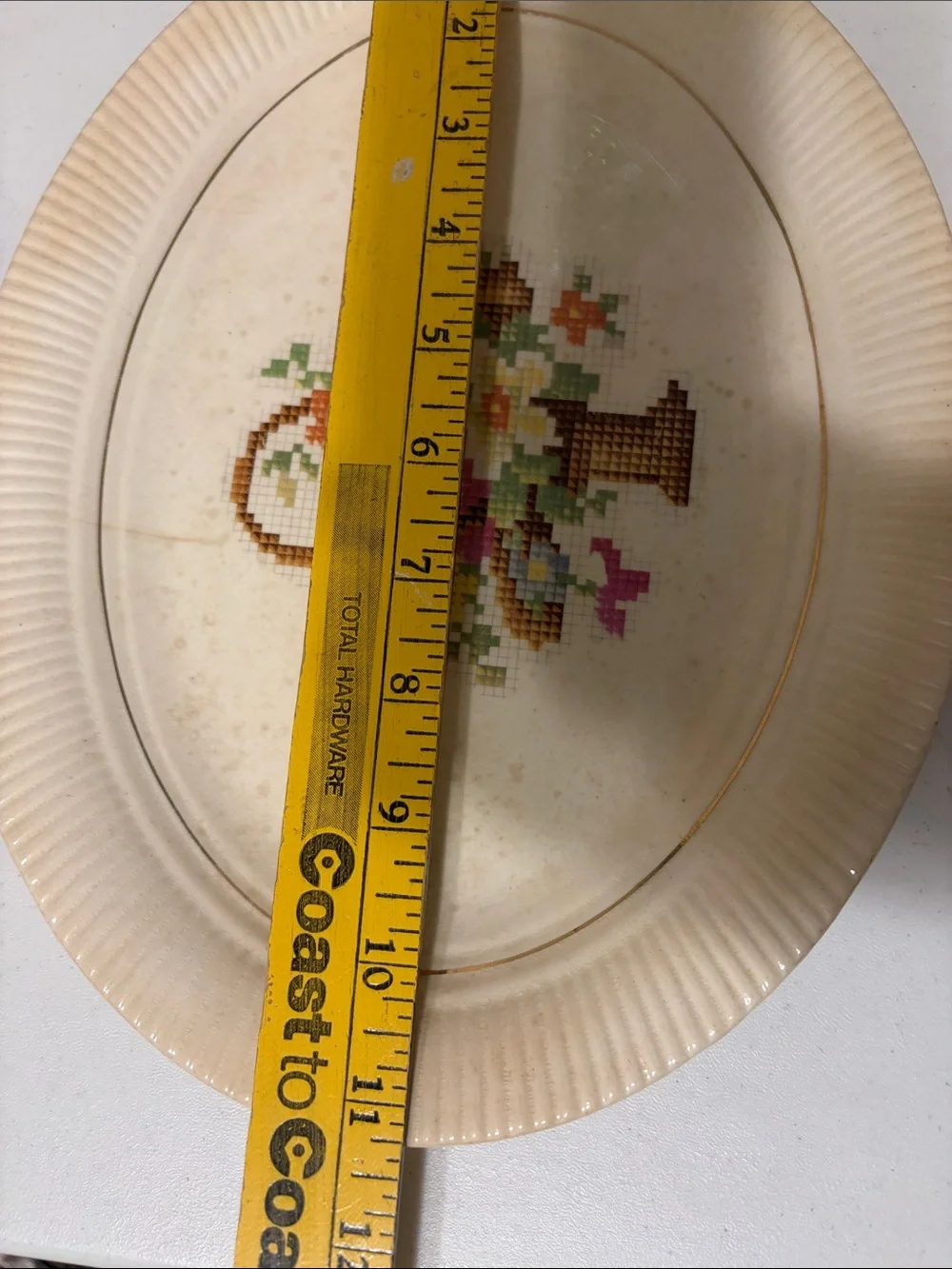 Vintage 1945 Salem Victory Basket Petit Pointe 23karat gold trim Platter USA